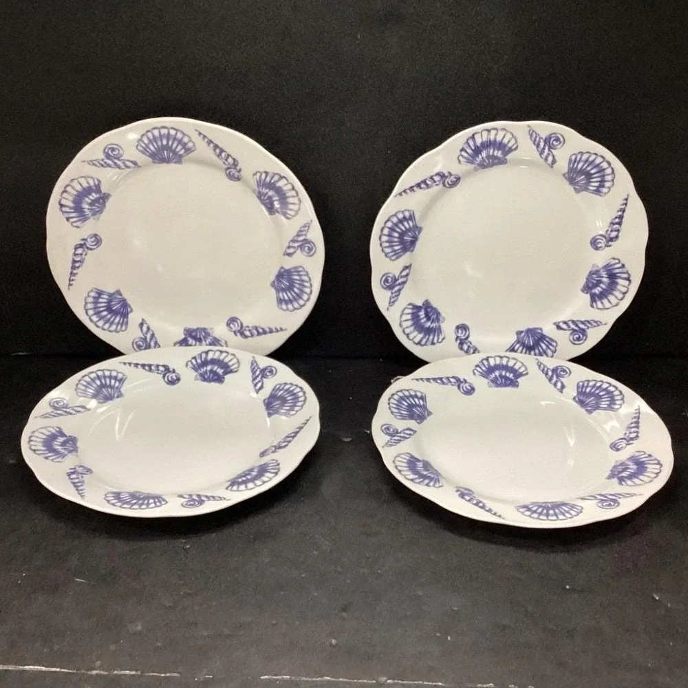 Allied Designs Seashore Luncheon Plates, Set of 4, Vintage Blue & White‎ Design